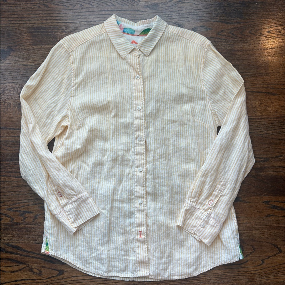 Tommy Bahama yellow Striped Button-Down Shirt 100% linen